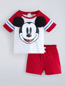 Hopscotch - Red Cotton Mickey Mouse T-Shirt And Shorts