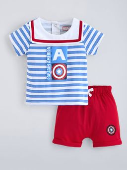 Hopscotch - Blue Cotton Captain America T-Shirt And Shorts