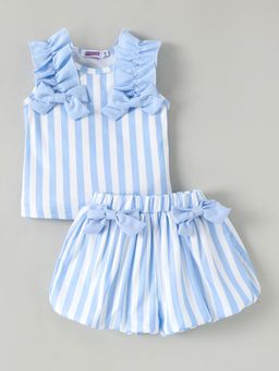 Hopscotch - Blue 2-Pc Bow Applique Striped Short Set