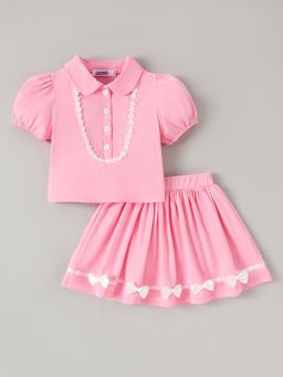 Hopscotch - Pink 2-Pc Lace Bow Applique Skirt Set