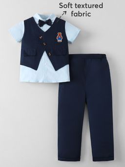 Hopscotch - Blue 2-Pc Textured Teddy Collared Formal Set