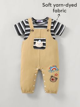 Hopscotch - Multi-Color Striped Animal Embroidery Dunagree Set