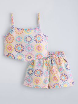 Hopscotch - Multi-Color Kaleidoscope Textured Blouse And Short Set