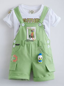 Hopscotch - Green 2-Pc Typo Embroidery Sinker Dunagree Set