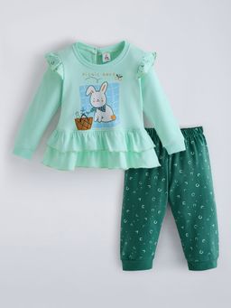 Hopscotch - Green 2-Pc Cotton Bunny Joggers Set
