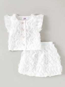 Hopscotch - White 2-Pc Ruffled Sleeves Skirt Set