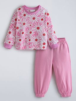 Hopscotch - Pink 2-Pc Floral Ribbed Sweatshirt And Joggers