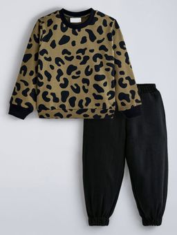 Hopscotch - Brown 2-Pc Leopard Ribbed Sweatshirt And Joggers