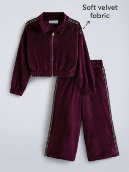 Hopscotch - Maroon 2-Pc Striped Drop-Shoulder Pant Set