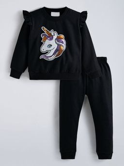 Hopscotch - Black 2-Pc Unicorn Sequined Jogger Set