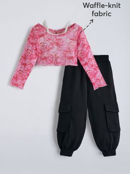 Hopscotch - Pink 3-Pc Rose Waffle Knit Jogger Set