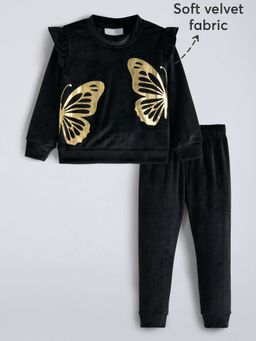 Hopscotch - Black 2-Pc Butterfly Ruffled Jogger Set