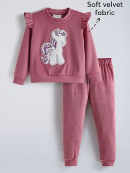 Hopscotch - Pink 2-Pc Unicorn Sequined Ruffled Jogger Set