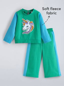 Hopscotch - Green 2-Pc Sequined Unicorn Colorblock Pant Set