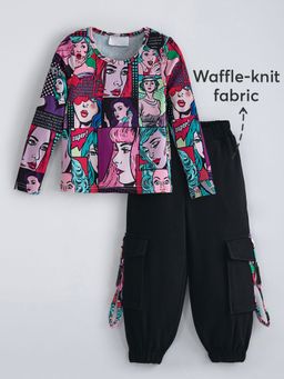 Hopscotch - Black 2-Pc Comic Cargo T-Shirt And Jogger Set