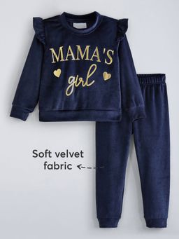 Hopscotch - Navy Blue 2-Pc Ruffled Sweatshirt And Jogger Set