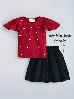 Hopscotch - Red 2-Pc Pearl Applique Ruffled Skirt Set