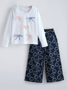 Hopscotch - White 2-Pc Bow Applique Smiley Jeans Set