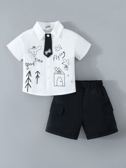 Hopscotch - White 2-Pc Puppy Collared Cotton Short Set