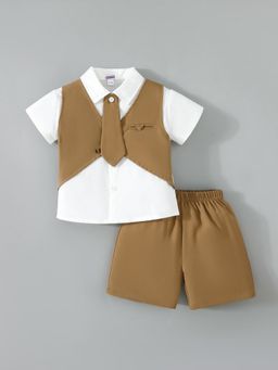 Hopscotch - Brown 2-Pc Colorblock Collared Formal Set