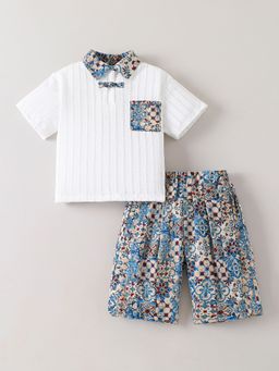 Hopscotch - White 2-Pc Floral Collared Short Set
