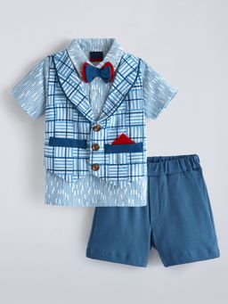 Hopscotch - Blue 2-Pc Bow Applique Checkered Formal Set