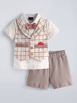 Hopscotch - Beige 2-Pc Bow Applique Checkered Formal Set