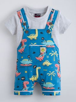 Hopscotch - Grey 2-Pc Animal Dungaree And T-Shirt