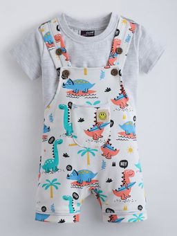 Hopscotch - Grey 2-Pc Animal Dungaree And T-Shirt