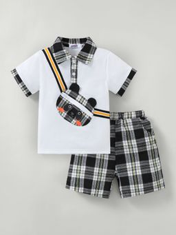 Hopscotch - White 2-Pc Panda Applique Polo T-Shirt And Shorts