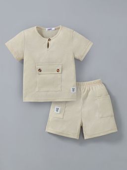 Hopscotch - Khaki 2-Pc Textured Patch Pocket Short Set