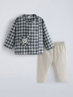 Hopscotch - Black 2-Pc Checkered Polar Bear Chenille Embroidery Pant Set