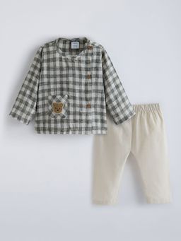 Hopscotch - Grey 2-Pc Checkered Teddy Chenille Embroidery Pant Set
