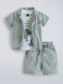 Hopscotch - Green 2-Pc Striped Elephant Cotton Short Set
