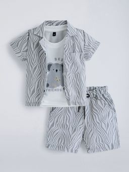 Hopscotch - Grey 2-Pc Striped Koala Cotton Short Set