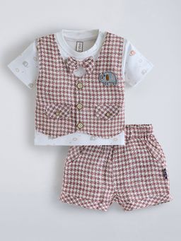 Hopscotch - Red 2-Pc Gingham Cotton Bow Applique Formal Set