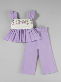 Hopscotch - Purple 2-Pc Floral Embroidery Ruffled Pant Set