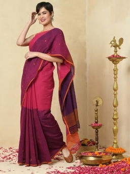 Fabindia - Cotton Woven Half And Half Sari