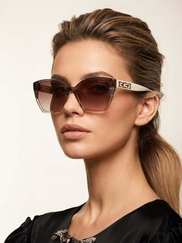 Guess - Women UV Protected Full Rim Brown Lens Butterfly Sunglasses (55)