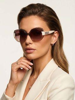 Guess - Women UV Protected Full Rim Brown Lens Irregular Sunglasses (55)