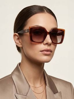 Guess - Women UV Protected Full Rim Brown Lens Square Sunglasses (52)