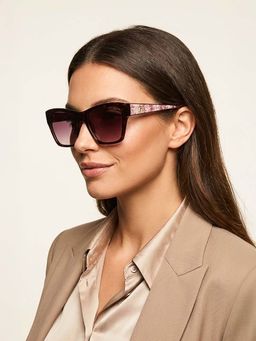 Guess - Women UV Protected Full Rim Brown Lens Square Sunglasses (55)