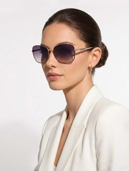 Guess - Women UV Protected Full Rim Grey Lens Butterfly Sunglasses (57)