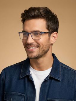 Guess - Eyewear for Men with Shiny Blue Stainless Steel Frame (55)
