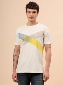 Cantabil - Men Off White Regular Fit Printed T-Shirt
