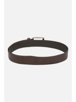 Louis Philippe - Men Brown Solid Formal Italian Leather with Brush Nickel Buckle Belt