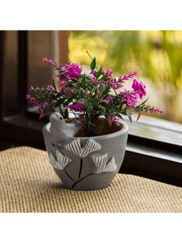 ExclusiveLane - 'Blooming Birdie' Handmade & Hand-painted Planter Pot In Terracotta (4.5 Inch)