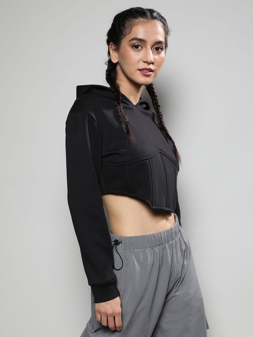 Corset Crop Top Hoodie Buy Campus Sutra Womens Midnight Black