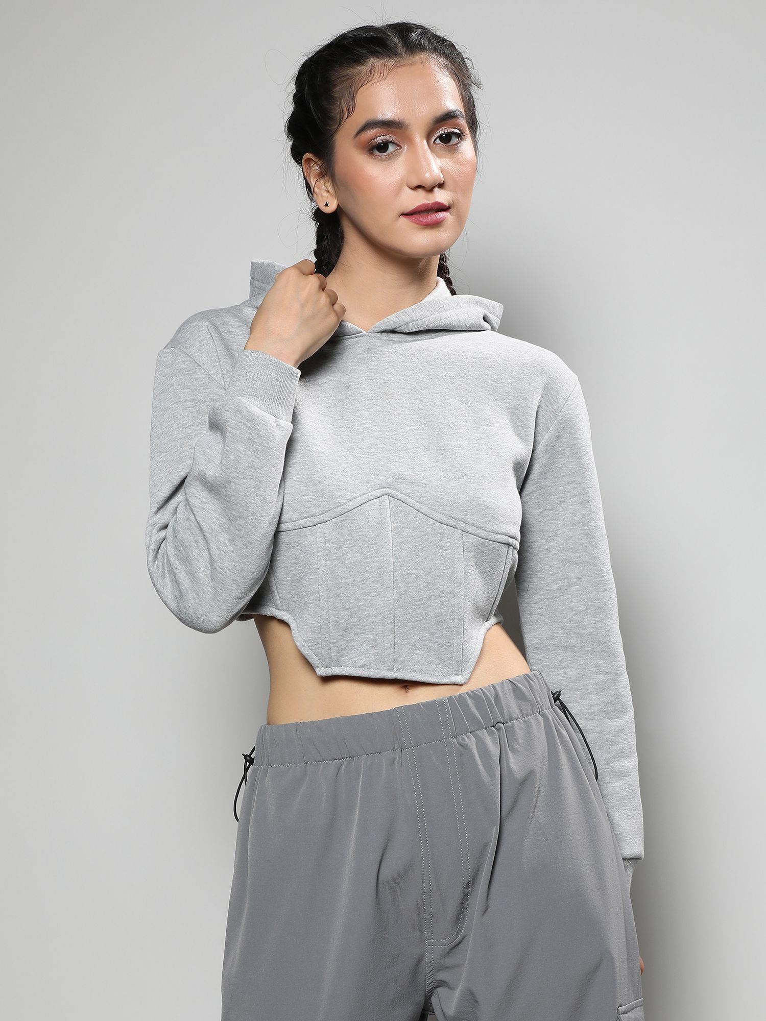 Buy PINACOLADA Womens Light Grey Cropped Corset Hoodie Online