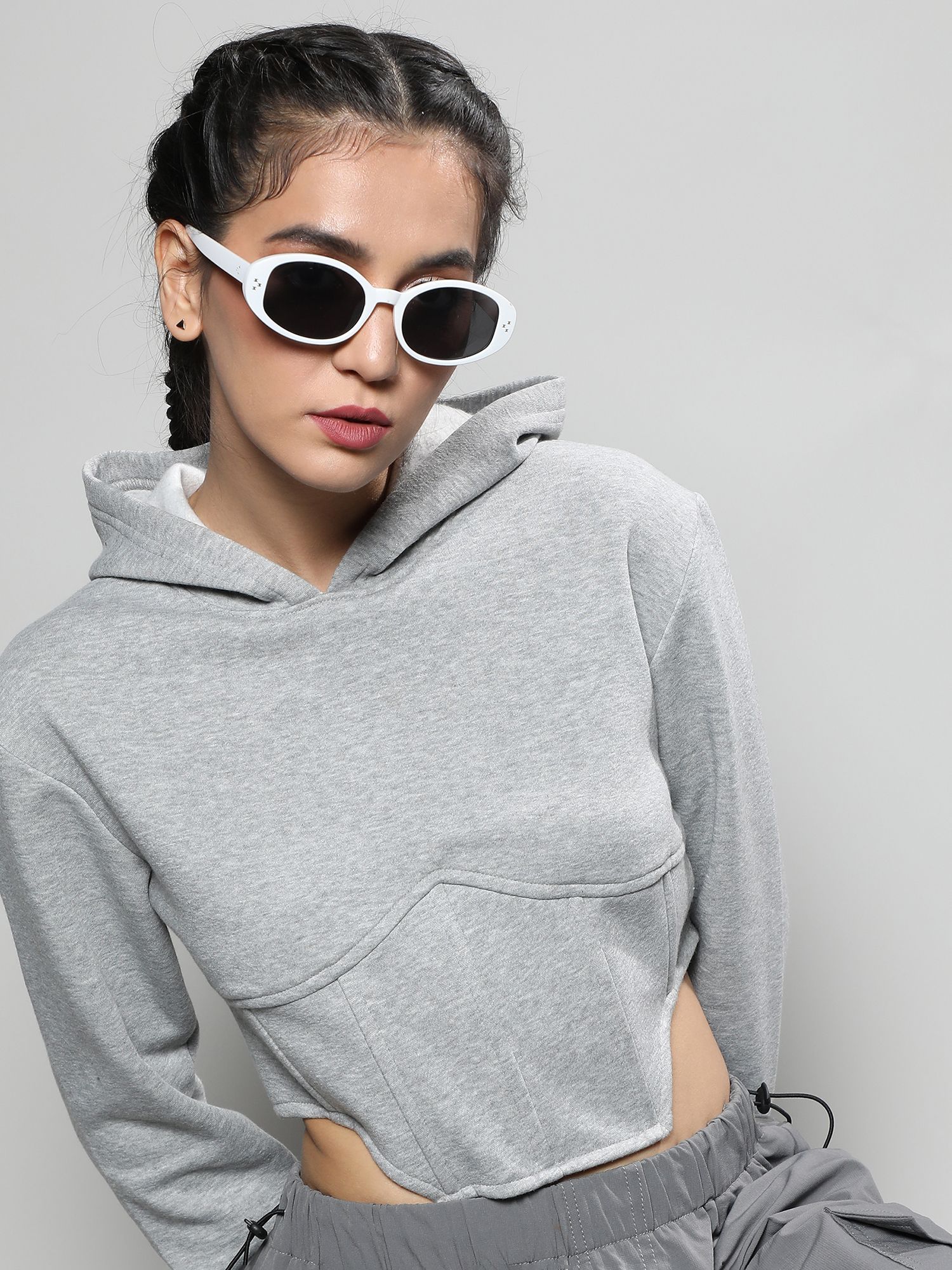 Buy PINACOLADA Womens Light Grey Cropped Corset Hoodie Online